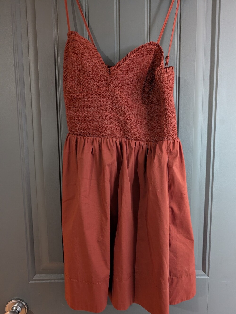 Women's Rust Smocked Sundress with Spaghetti Straps